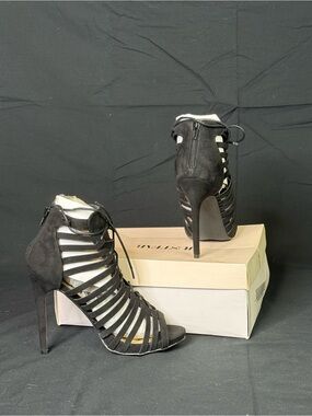 JustFab Black Strappy Lace-Up High Heel Sandals